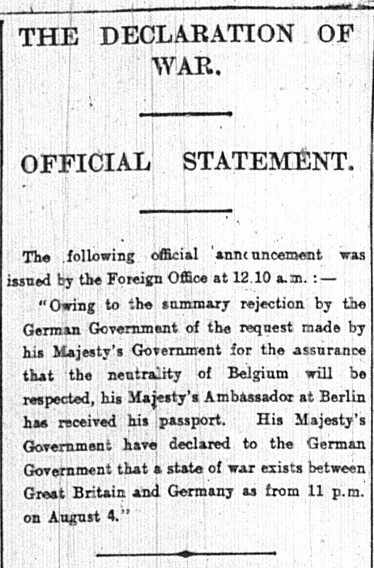 Image result for declaration of war 1914