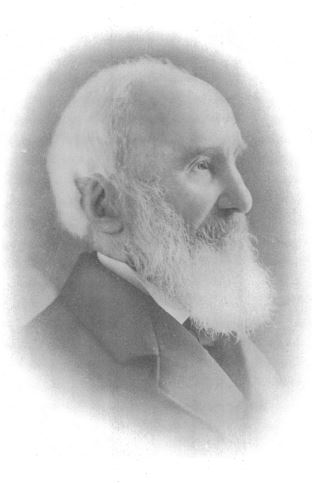 Profile engraving of Middlemore's face. He had a dark jacket with large lapels and a large white beard.
